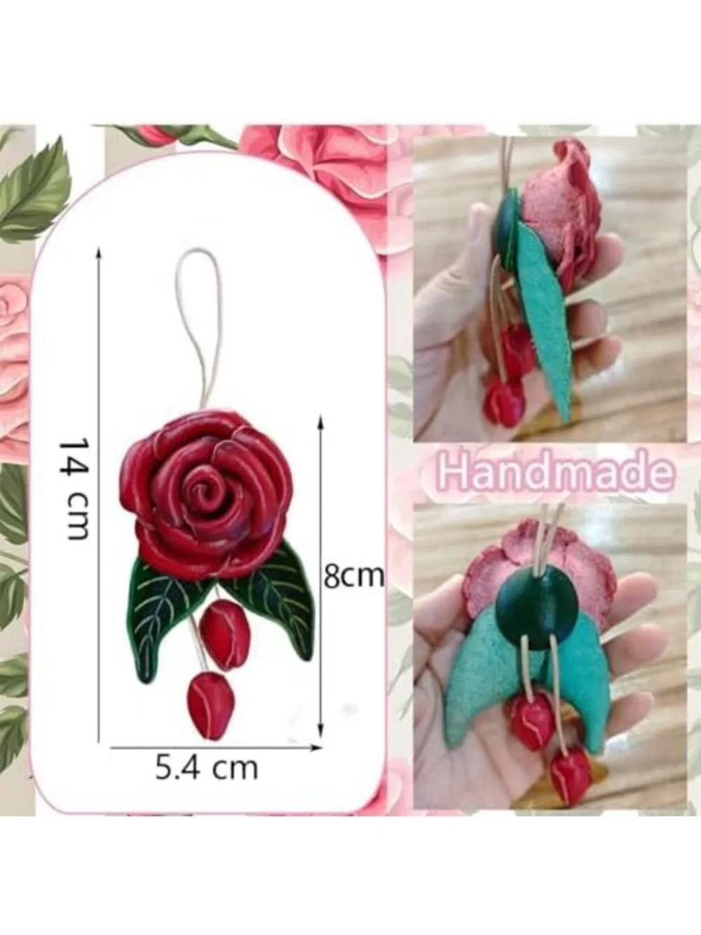 Handcrafted Leather Flower Bag Charm | Boho Keychain Pendant | Unique Purse